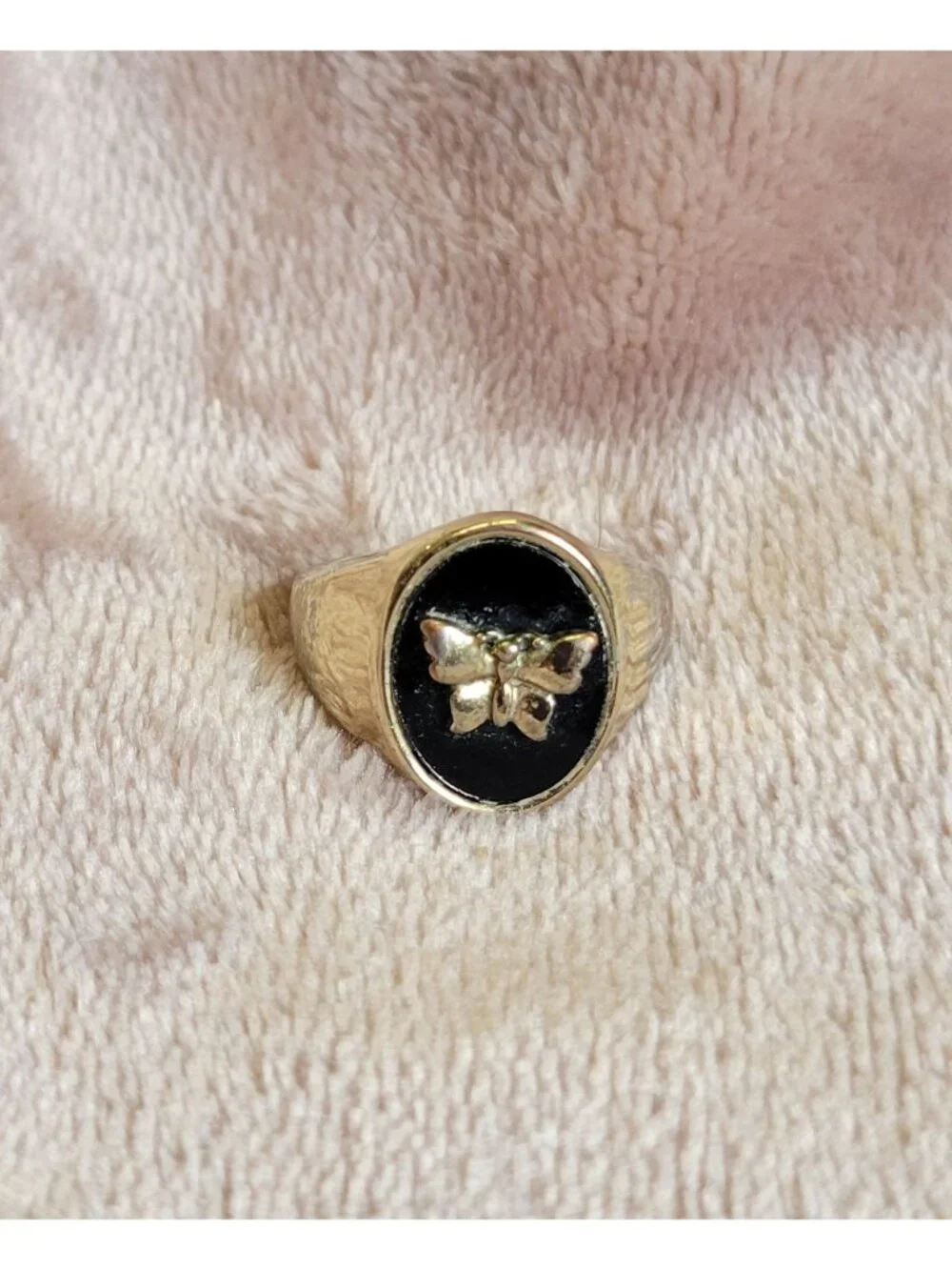 Vintage AVON? Black enamel Butterfly Silver Tone Ring Size 7 R1